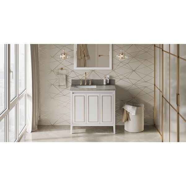 Jeffrey Alexander 36In. Wht Percival Vanity, Left Offset, Steel Grey Cultured Marble Vanity Top, Undrmnt Rctngl Bowl VKITPER36WHSGR - main